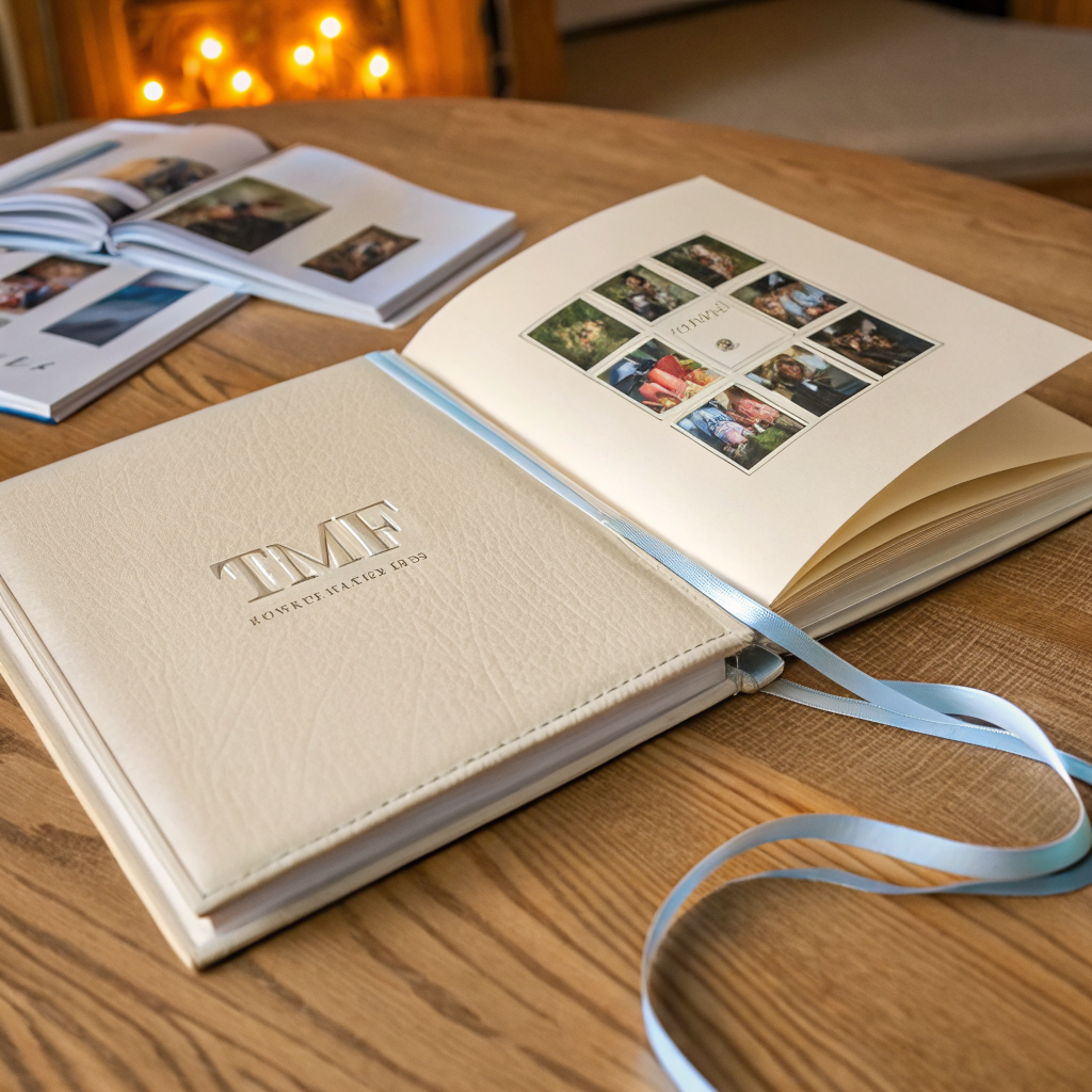 Detalle de álbum de firmas personalizado con fotos TMF